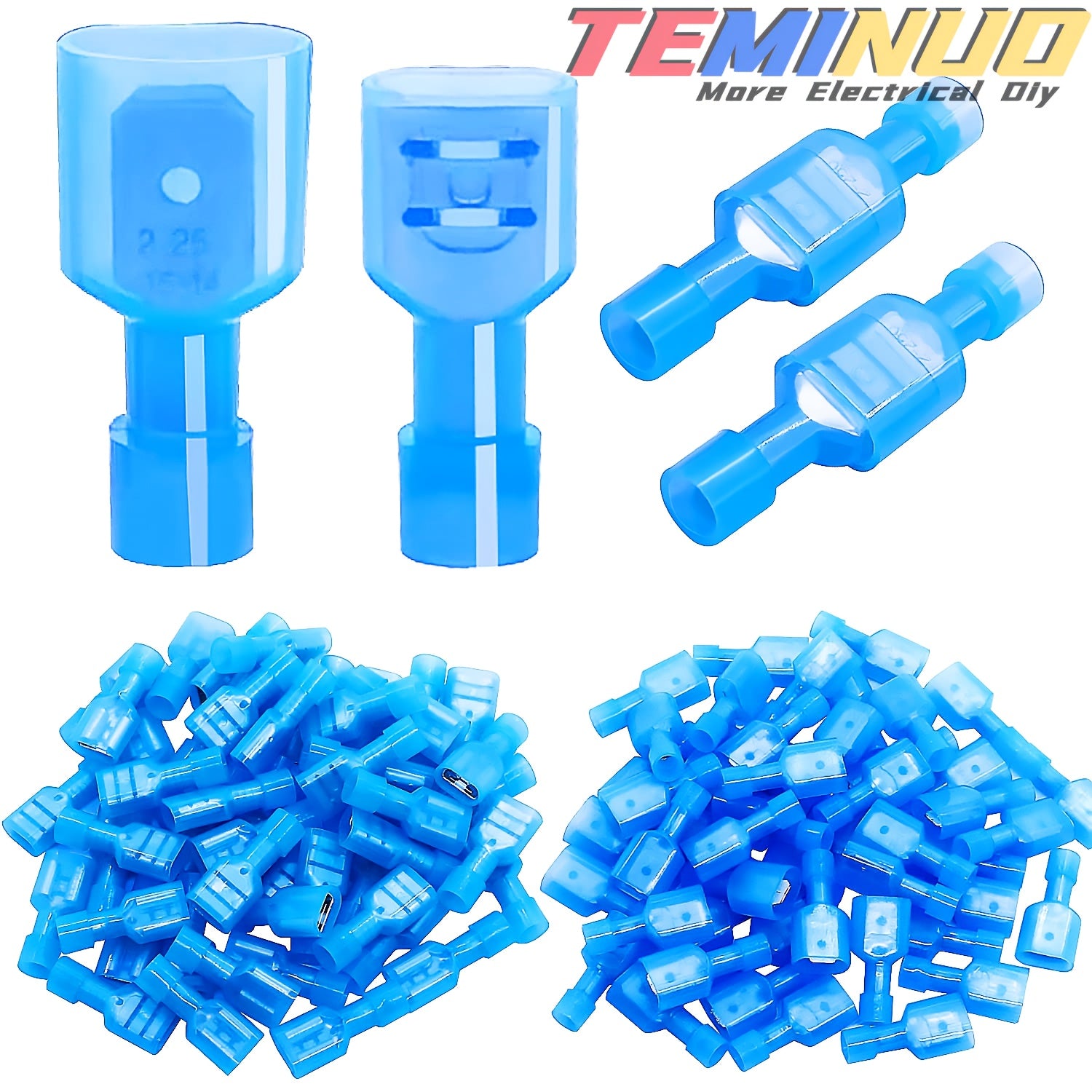 100/80/60pcs Nylon Spade Electrical Wire Connectors | 22-10 AWG Fully Insulated Terminals, Male & Female Crimp Connector Kit for Speaker Car Stereo Wiring, Industrial Quick Connect/Disconnect Wire Assortment, Red Blue Yellow Color