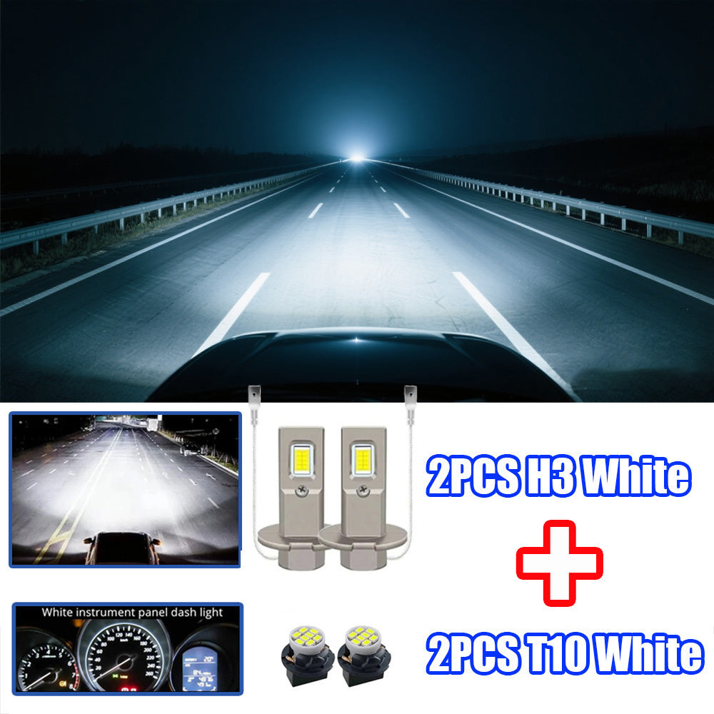 2Pcs H1/H3 + 2Pcs T10 LED Headlight Bulbs, High/Low Beam Dual Mode 20000 Lumens 6500K Super Bright Daylight White, 7585 CSP Technology, Fanless Mini Turbo Design, Universal CAN Bus Compatible, Plug-and-Play, Anti-Glare