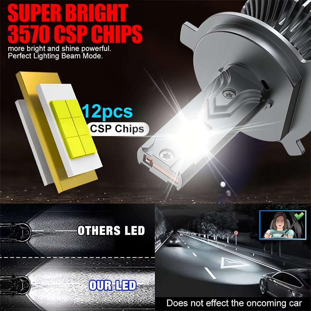 2pcs Super Bright H11 LED Headlight Bulbs H4/9003/HB2-QF003 H7/H18/H1/9006/HB2/H11/9005/H16/H9/9012, 6500K, 800% Brightness, 43000 Lumens, with External Driver Canbus Plug-and-Play