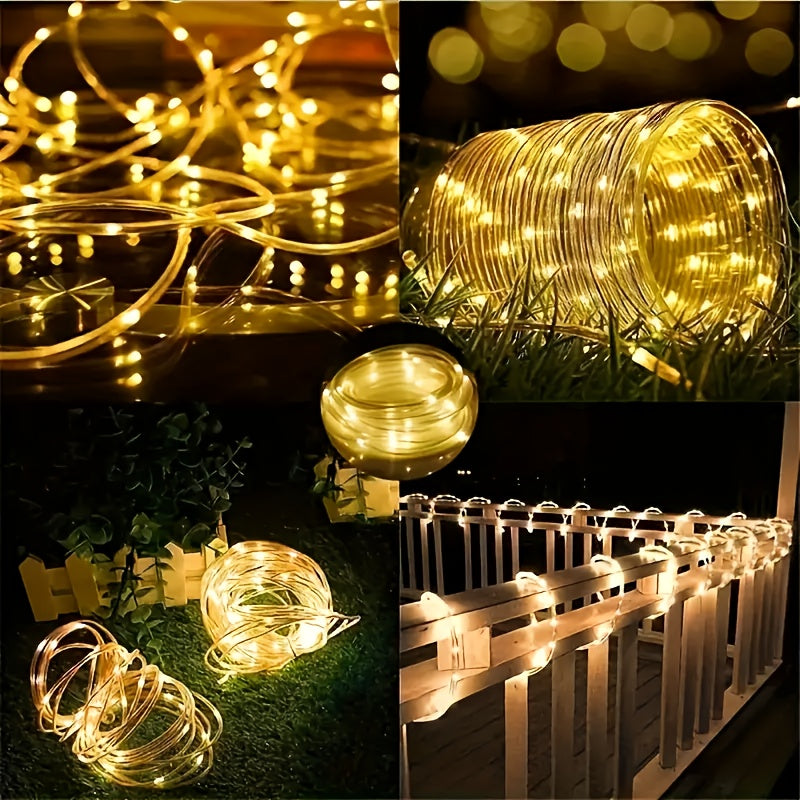 1件USB庭院透明管子串灯，遥控仙女灯条、装饰灯条，50/100/200LED，适用于室内或室外造型如圣诞树、花园植物、室内楼梯、户外围栏，DIY任何节日场景礼物装饰，8种模式开启