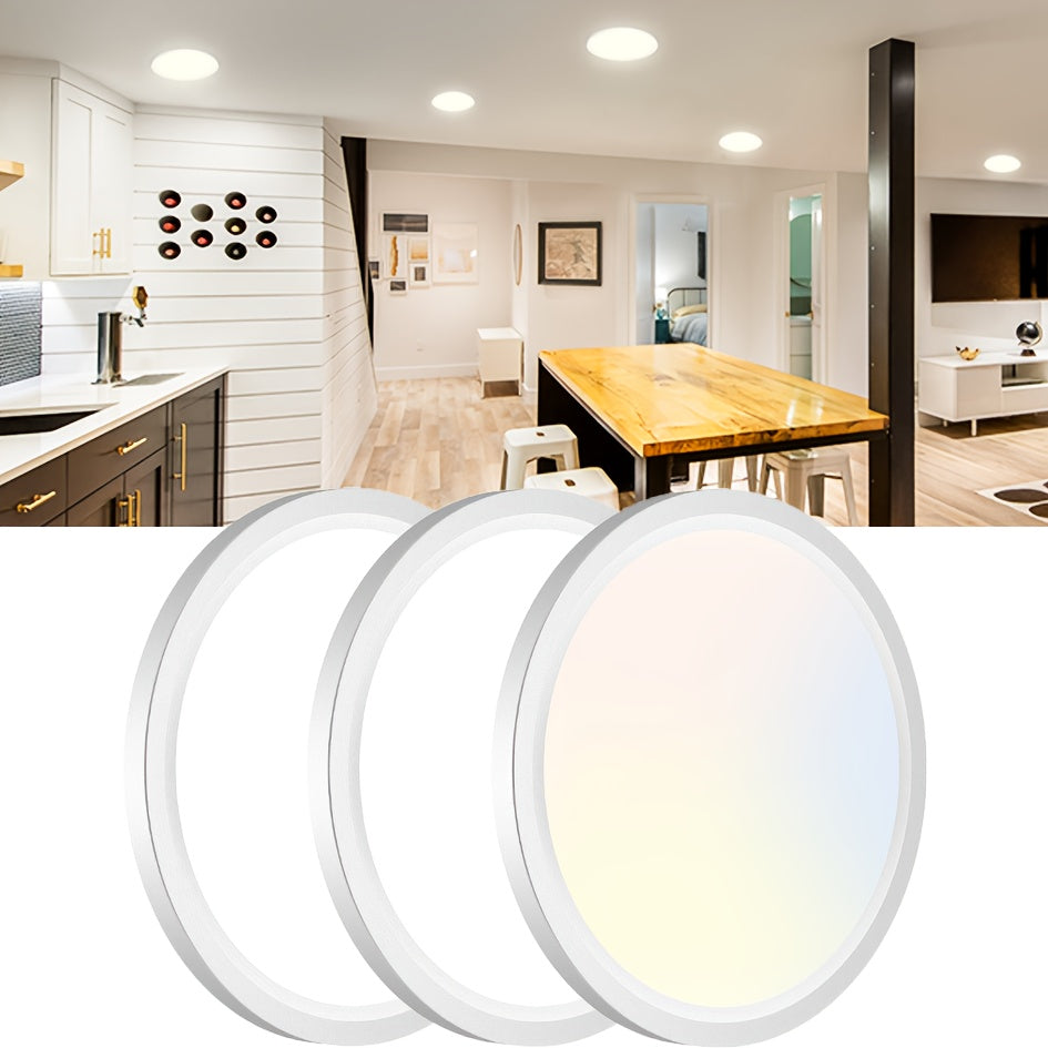 1/3/6-Pack 7-Inch LED Recessed Ceiling Light, 3000K/4000K/6500K 3 Color Temperature Adjustable, Ultra-Thin Panel Light Suitable for Bathroom, Kitchen, Laundry Room, Hallway - 1600 Lumens