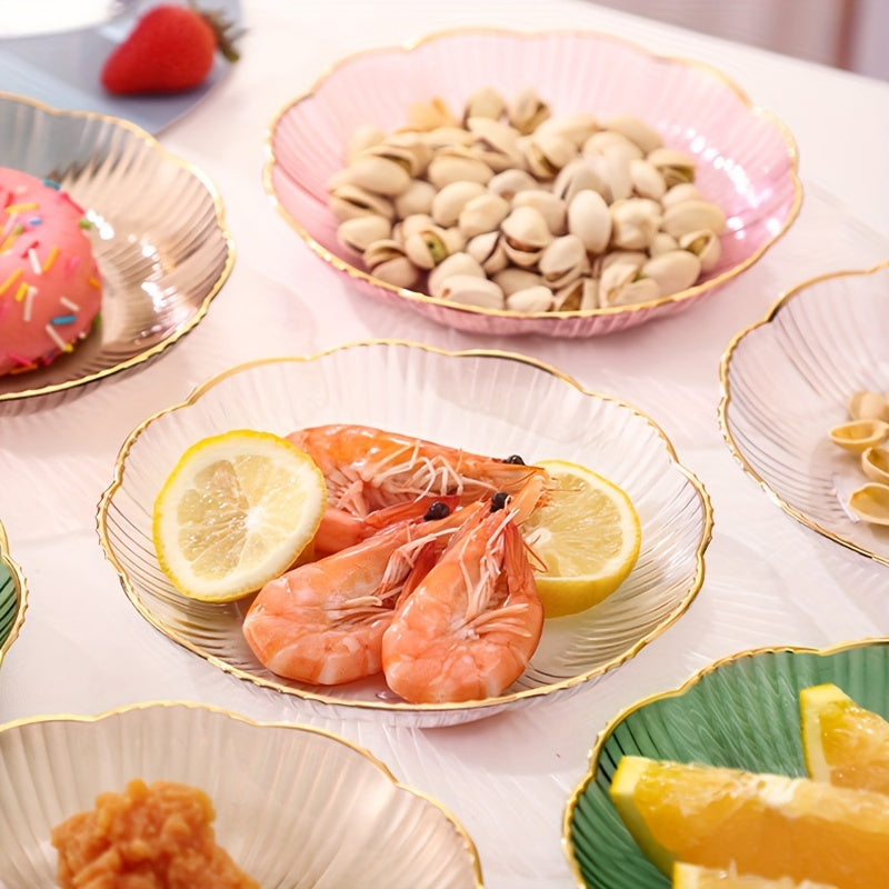 8-Piece Set Plastic Gold Rim Flower Plate, Trash Plate, Bone Plate, Fruit Plate, Dessert Plate, Cake Plate, Snack Plate, Breakfast Plate – Kitchen Supplies