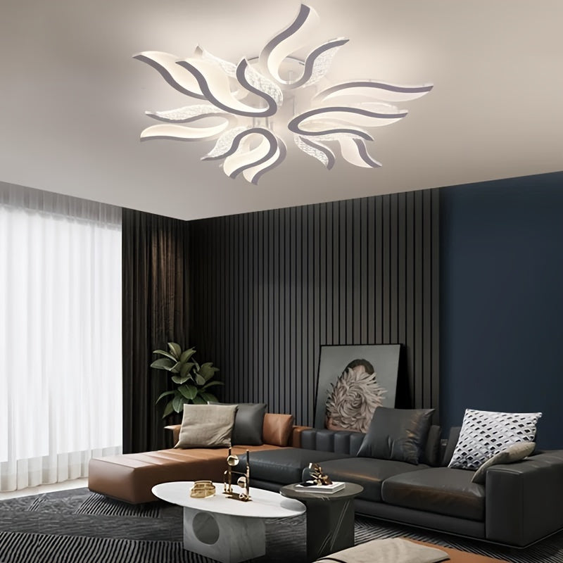 Qcyuui Modern Dimmable LED Ceiling Light - 37-Inch Large Recessed Pendant Light, Flame Shape, Semi-Flush Mount Lighting, Suitable for Living Room, Bedroom, Hallway - Energy Saving, Easy Installation, Dimmer Compatible (3000K-6500K
