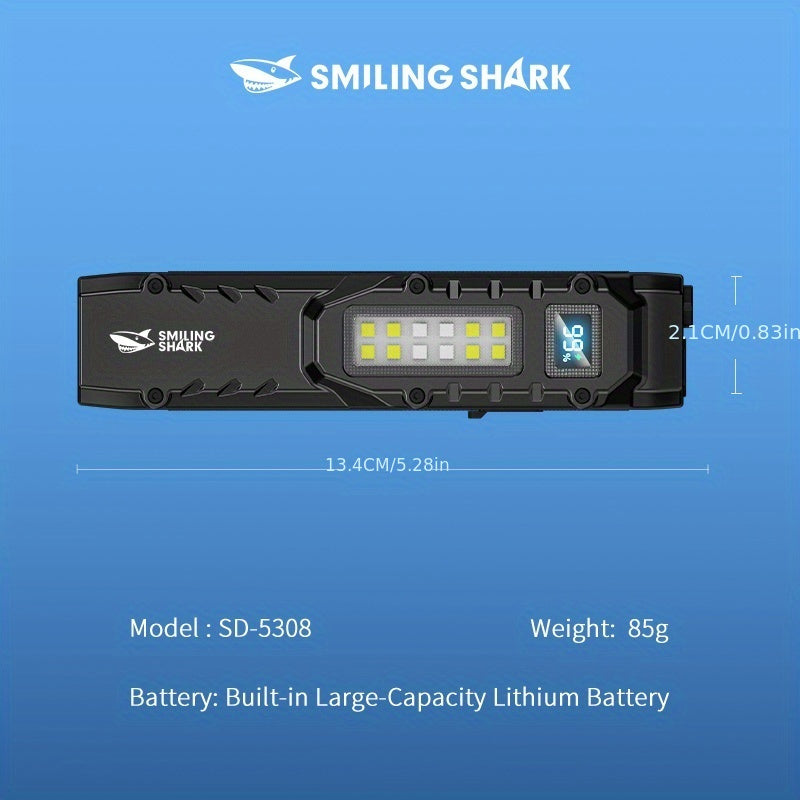 SMILING SHARK SD5308 Flashlight, LED Flashlight, COB High-Brightness Floodlight, Tail Portable Switch, 9 Modes, Type-C Charging, Digital Battery Level Indicator, Pocket Clip, Perfect for Outdoor Hiking, Work, Search, Exploration & Home Use