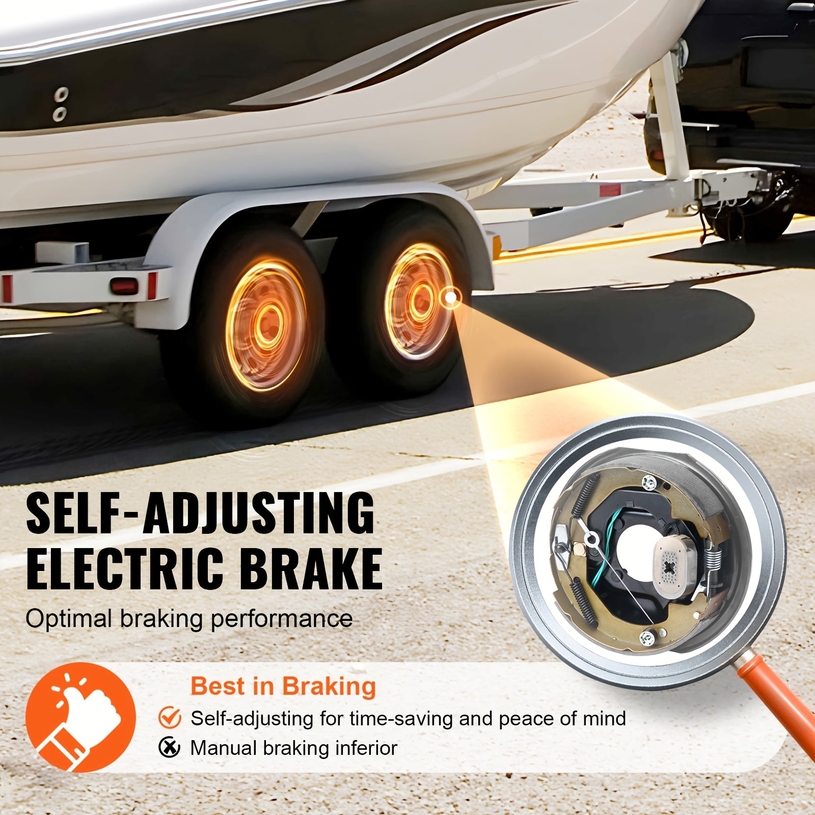 2 Pairs VEVOR Self-Adjusting Electric Trailer Brakes, 10 Inch X 2-1/4 Inch Iron Material, Operating Voltage 36-100V, 3500 Lbs Bearing Capacity, 4-Hole Mount, Replacement Brake System Backing Plate - Room Electrical / Hardwired