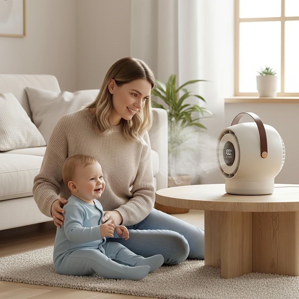 Portable Mobile Desk Fan, 100-Speed Digital Display Precise Control, 180° Smart Oscillating Air Supply, Leather Handle, Compatible with Diverse Home Styles/