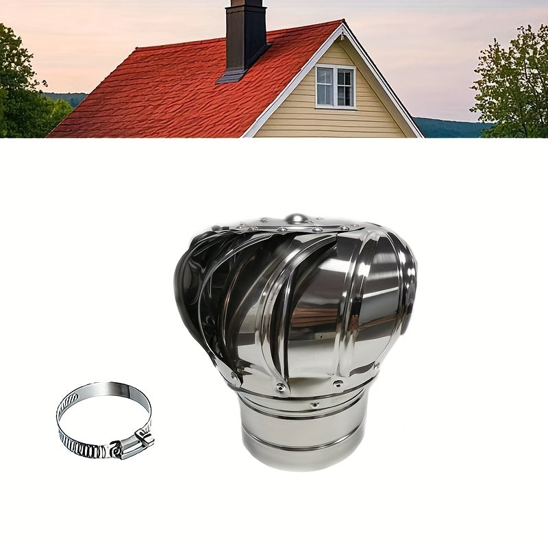1Pcs Durable Stainless Steel Roof Fan 110mm, Round Rotating Chimney Vent Cap, External Flue Pipe Cover, Heat & Low Temperature Resistant, Corrosion-Proof Non-Electric Wind Turbine Vent, Leakproof Roof Turbine Ventilator for House Factory Attic Farm