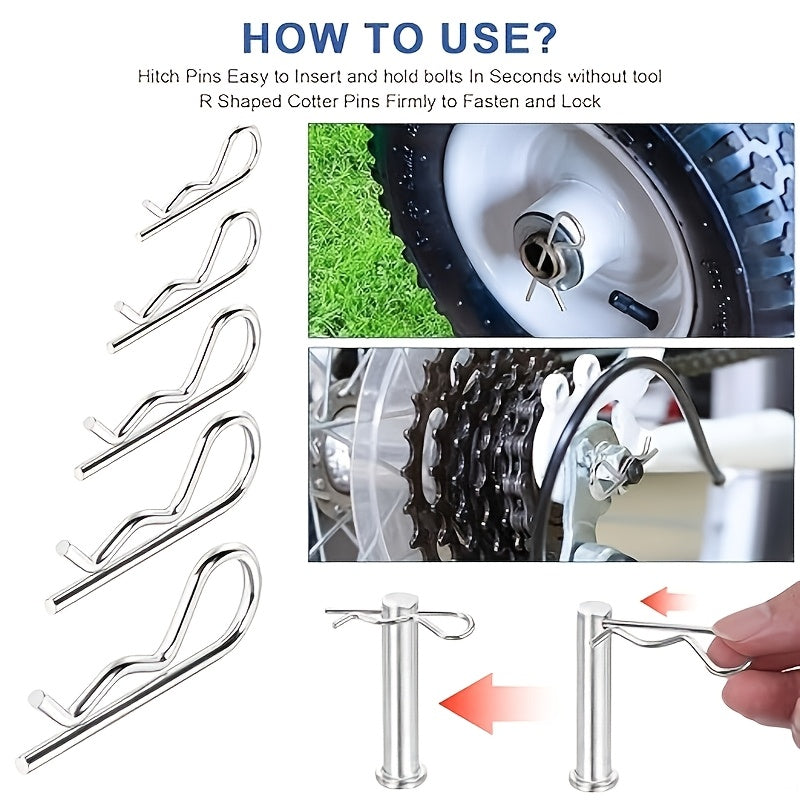 50PCS R-Clip Cotter Pin Assortment Kit – Heavy Duty R-Type Spring Fasteners, 6 Sizes Hardware Pins for Trailer Locking Pin, Trailer Clips, Lawn Mower, Truck, Mechanic‘s First Choice