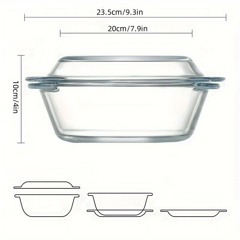 2-Piece Set (Includes 1 Plate & 1 Bowl) Household Transparent Borosilicate Glass Heat-Resistant Crystal Pot with Lid – Microwave-Safe Glass Bowl & Plate for Baking Rice Dishes – Great for Christmas, Valentine‘s Day, Halloween, Easter