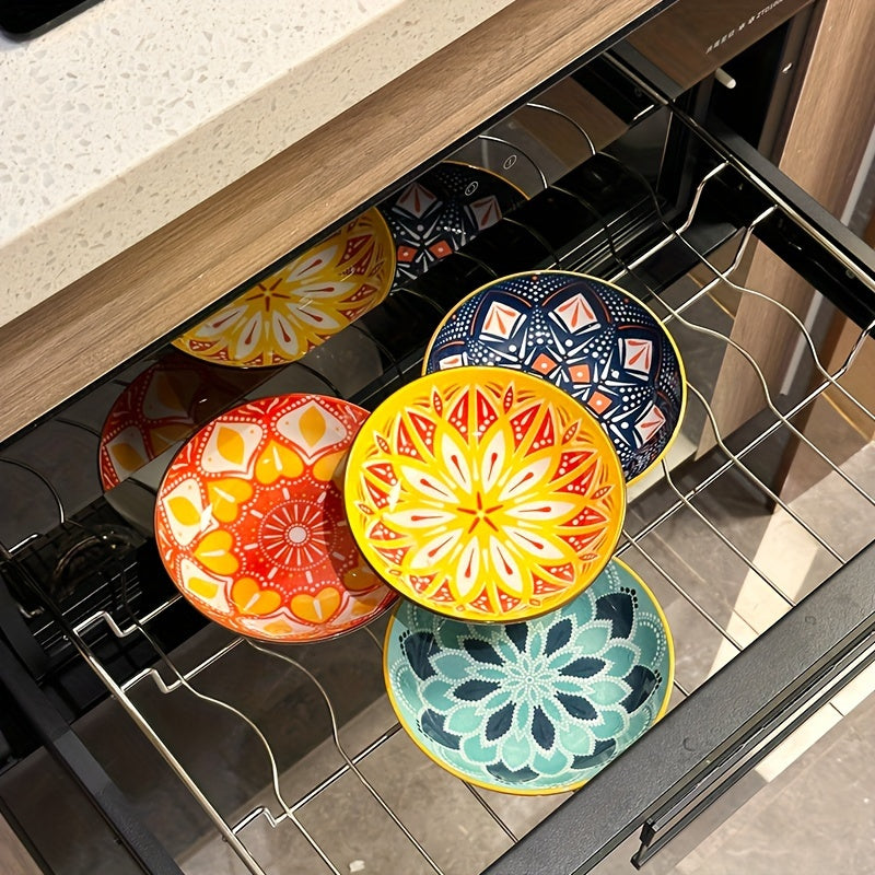 6-Piece Set – Ceramic Bohemian Plates, Salad Plate, Dessert Bowl, Snack Dish, Multi-Functional Kitchen Tableware – Dishwasher, Oven & Microwave Safe – Perfect for Hot Pot, Camping, Picnic