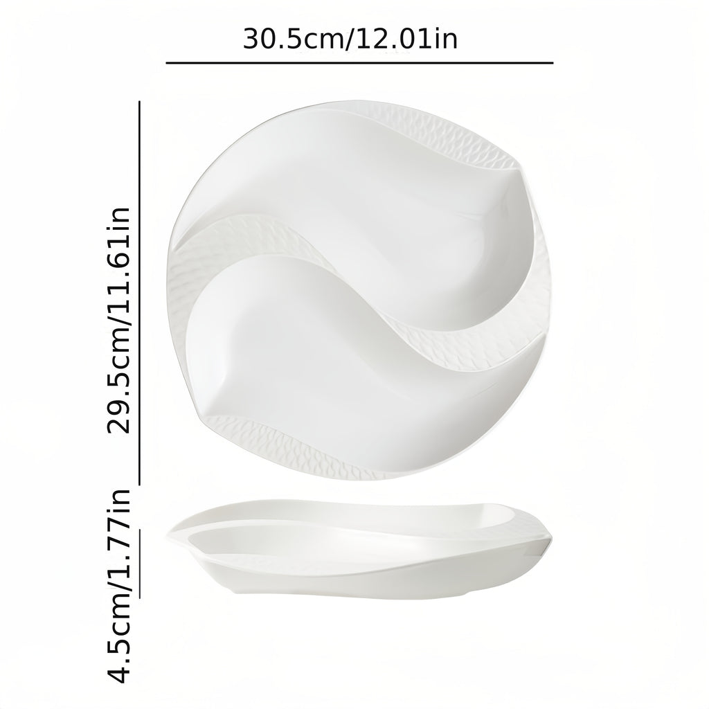 10.5 Inch / 12 Inch, Large Creative Divided Ceramic Plate, Perfect for Restaurant & Home Use, Exquisite Kitchenware & Tableware, Western Dinner Plate, Artistic Concept Dish Tableware