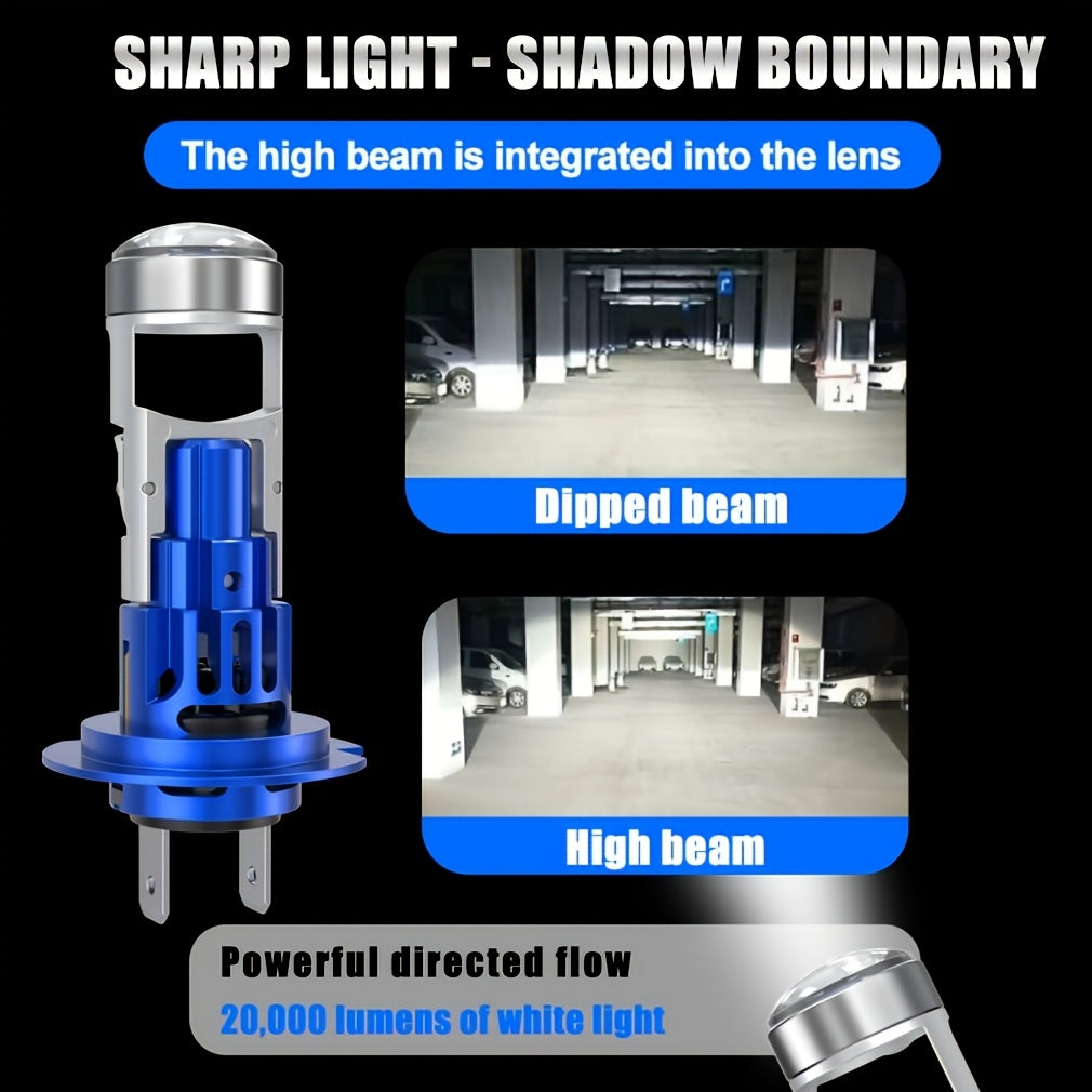 TOAUTO 2-Pack H7 LED Lens Car Headlight Bulbs CSP 3570 Projector Lens 1:1 Ratio 6500K Color Temperature Vehicle CAN Bus Compatible 70W Power 20000 Lumens Car Fog Light Auto Lamp