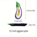 1 Piece Frank Exhibition Inspired Ceramic Eggplant Plate – Creative Purple & Green Vegetable-Shaped Tray, Perfect for Fruit, Snacks & More – Glossy Finish, Ideal for Home Use & All Seasons