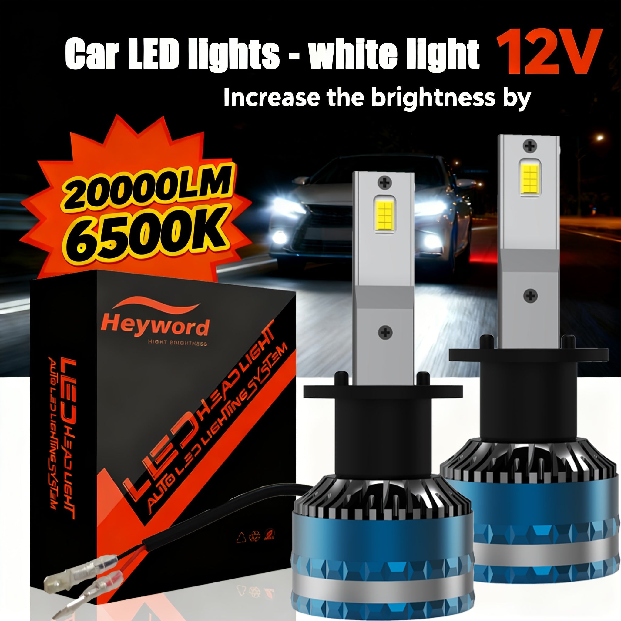 Heyword 2-Pack LED Headlight Bulbs - Compatible with H11, H7, H4 | Super Bright White Light | Easy Installation | High/Low Beam Integrated | Fits Most Cars and Motorcycles