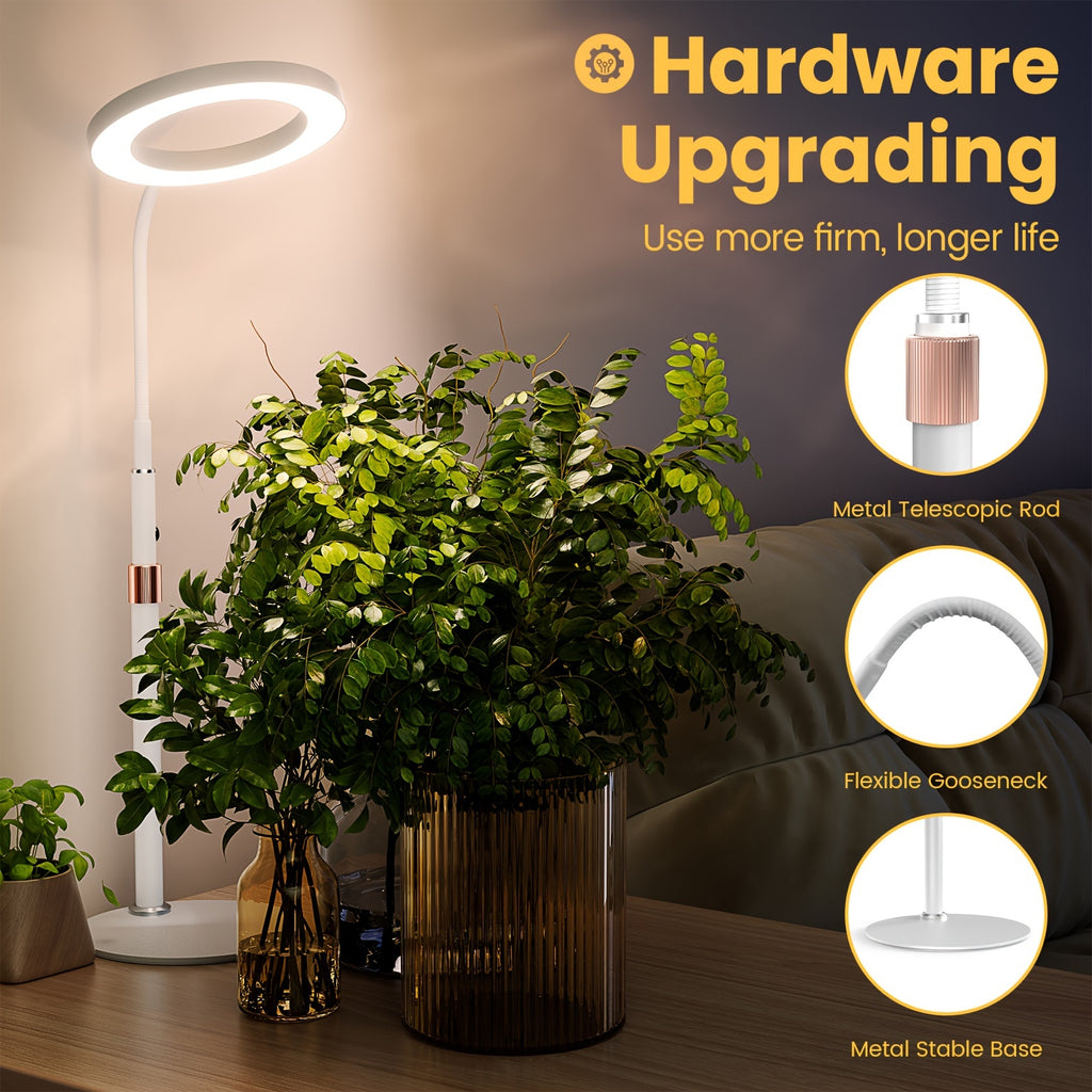 bseah indoor plant grow adjustable LED light - full spectrum ring light with automatic timer, 3/9/12 hour timer, 9 dimming levels, USB powered, flexible long neck tube suitable for large plants