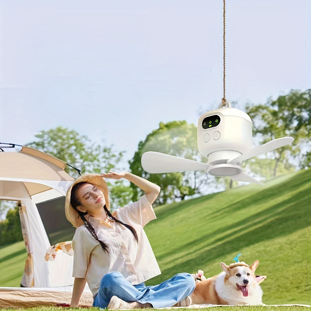 8000mAh Large Capacity USB Rechargeable Mini Ceiling Fan, Camping Fan with Night Light, 3 Speed Levels, Outdoor Portable Hanging Tent Fan, 12H Long Battery Life High Wind Power, Ideal for Camping and Fishing