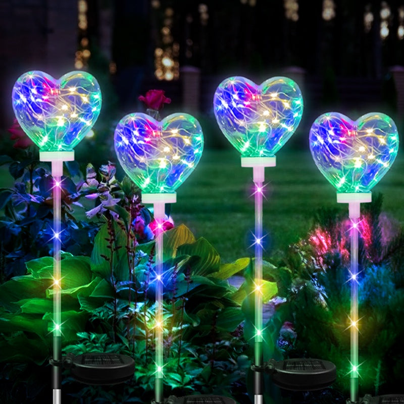 12-Hour Long-Lasting Solar Heart-Shaped LED Ground Light, Toggle Switch Control, Suitable for Outdoor / Courtyard / Lawn / Holiday Party Decoration, Christmas, Halloween Atmosphere Creation