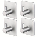 4 Pack Heavy Duty Adhesive Hooks - Towel Hooks, Stick-on Wall Hooks, Waterproof Stainless Steel for Bathroom, Kitchen & Home - Black & Silver