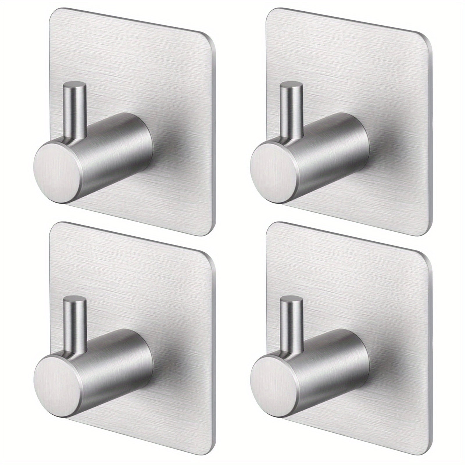 4 Pack Heavy Duty Adhesive Hooks - Towel Hooks, Stick-on Wall Hooks, Waterproof Stainless Steel for Bathroom, Kitchen & Home - Black & Silver