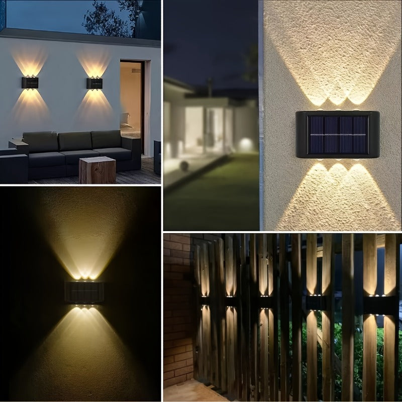 6 LED Beads / Solar Exterior Wall Light / Solar Wall Light / Outdoor Anti-Glare Lighting Solar Outdoor Light, Solar Outdoor Wall Washer Light, Double-Head Wall Light, Energy Saving, Solar Charging, Semi-Flush Mount Installation