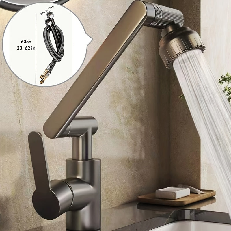 1 Set Gunmetal Gray Swivel Faucet RV Bathroom Kitchen Set - Durable ABS, 360° Hot & Cold Faucet with 23.62" Hose - Easy Install, User-Friendly Design