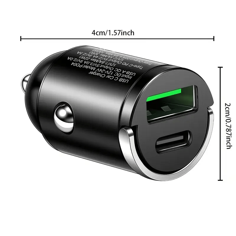 100W Fast Car Charger, Type-C Quick Charge, Ultra-Mini Pull-Ring Design, PD3.0 Dual-Port Adapter, Compatible with iPhone 14/13 Pro Max, iPad, Samsung, MacBook – No Battery Required
