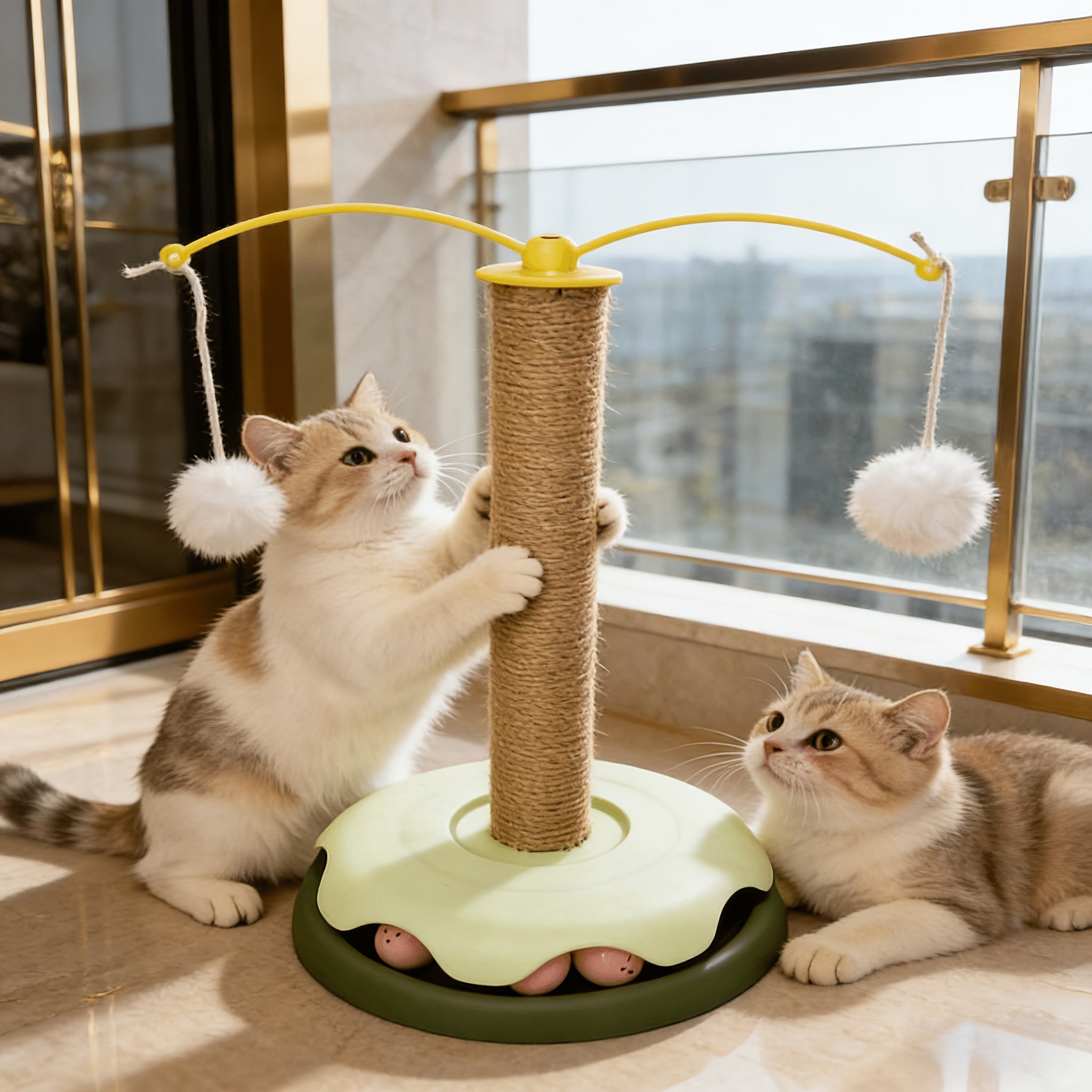 节省空间的猫咪一体猫抓柱 剑麻耐磨不掉屑猫抓板 带逗猫球轨道 小型立式猫爬架 解闷自嗨磨爪神器 保护家具不占地 家用室内幼猫成猫通用 牛油果绿清新配色 益智互动猫玩具 稳固底座防倾倒 猫咪解闷消耗精力必备宠物用品