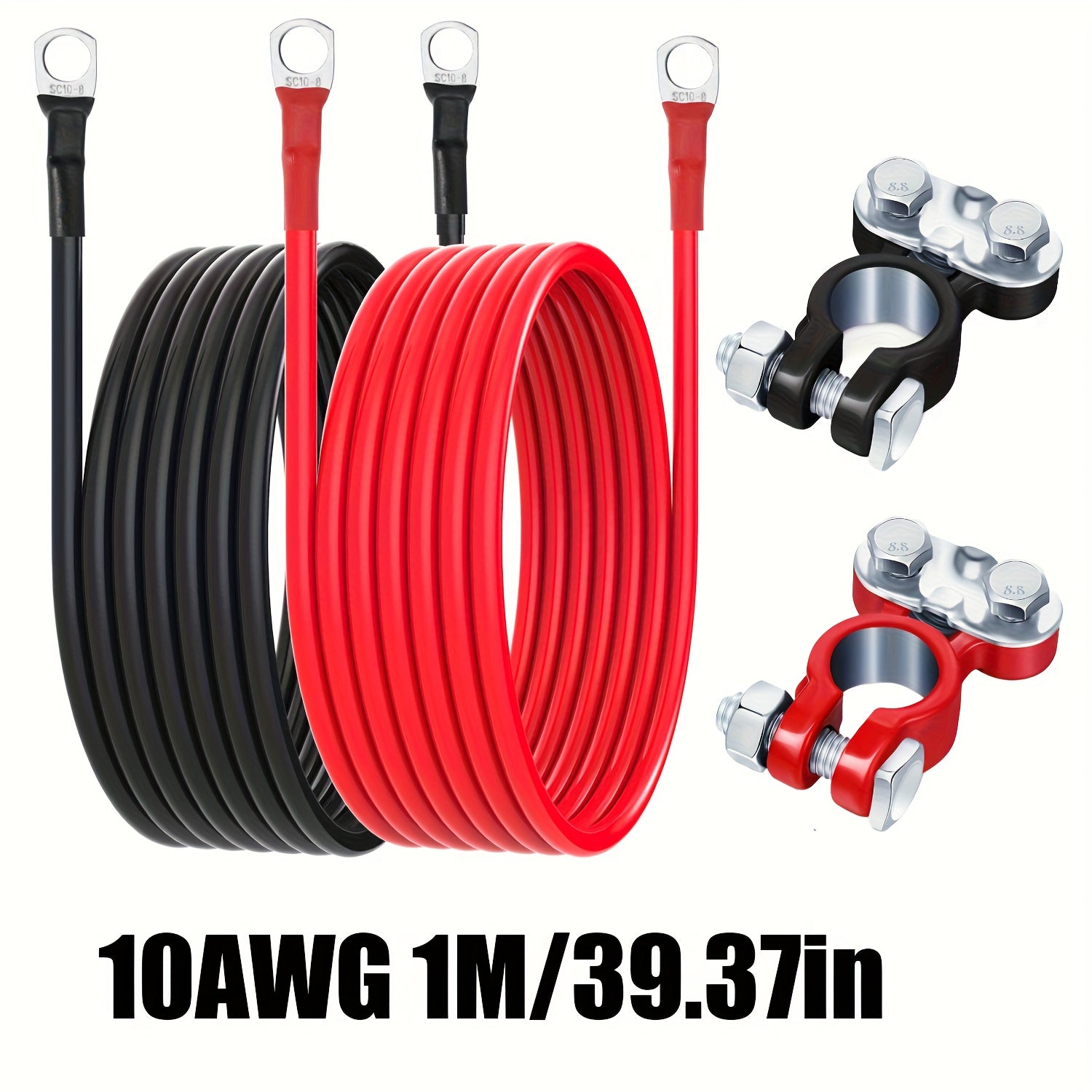 Battery Terminal Connector, 10AWG Wire, Car Battery Tool, Compatible with Cars, Motorcycles and Boats, No Battery Required