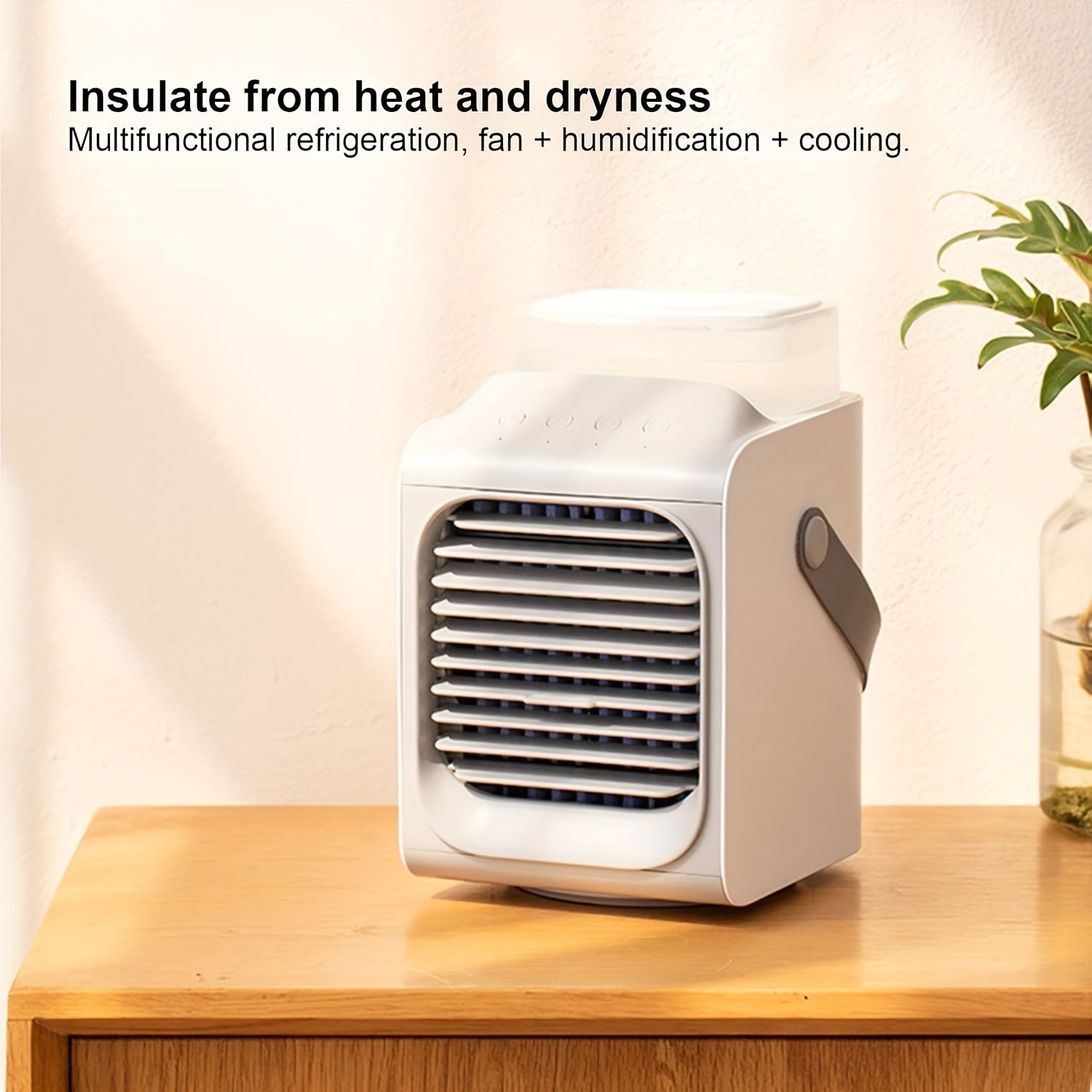 11.83oz Portable Mini Desktop Air Conditioner, USB Rechargeable 90° Oscillating Fan, Compact Square Design for Home Office Travel, Labor-Saving Easy to Use, Modern Aesthetic Durable Structure