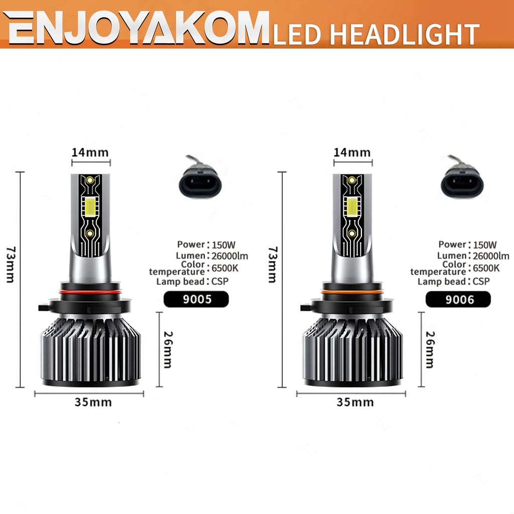 4-Pack 9005 9006 LED Headlight Combo Bulbs High/Low Beam Integrated Super Bright White Light 6500K Color Temperature