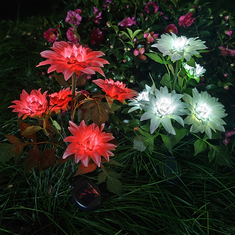 3-Piece Mixed 5-Head Solar White Light Dahlia Flower Light, Suitable for Holiday Garden, Patio, Lawn, Corridor and Other Scene Decoration