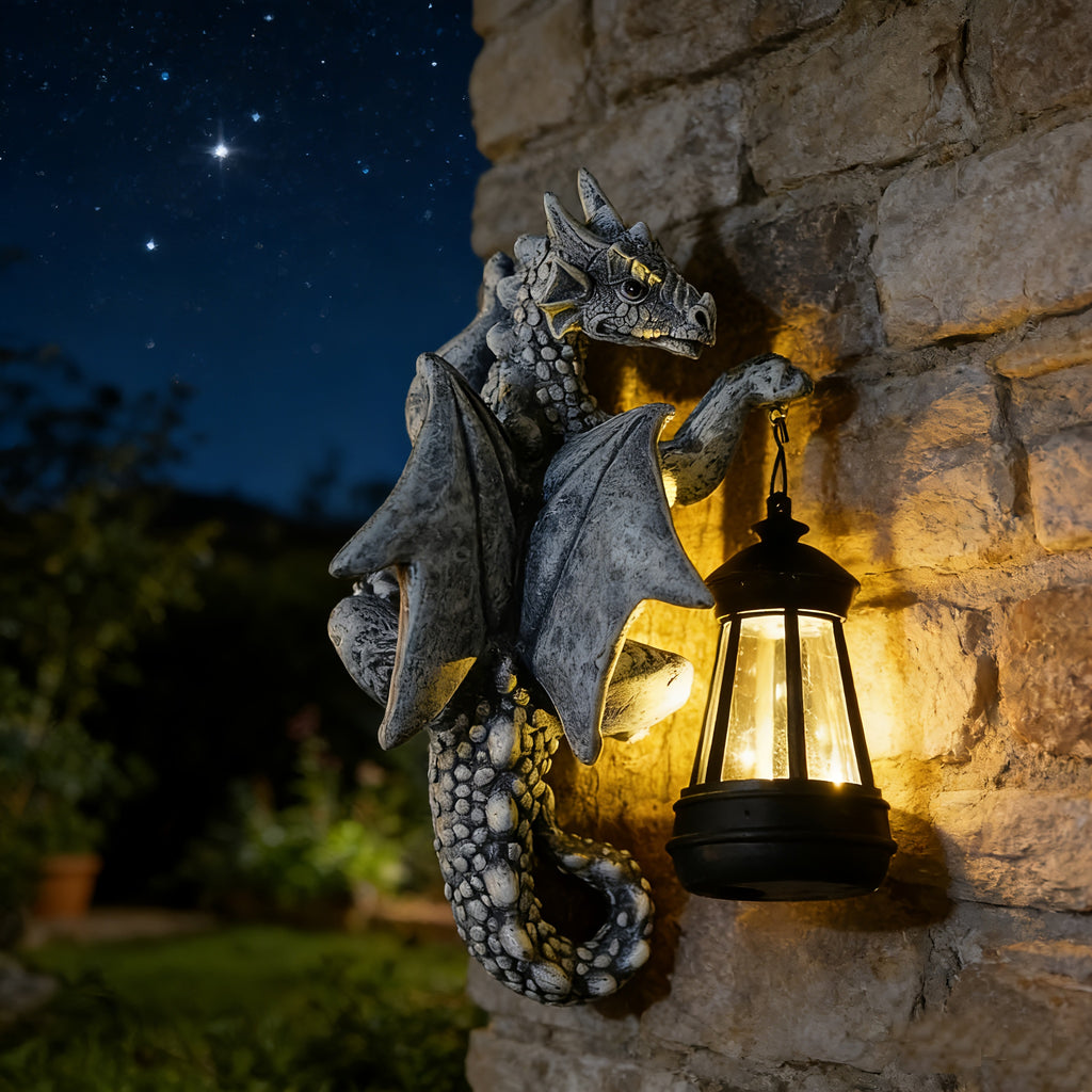 Dragon Statue Solar Outdoor Statue Garden Light, Dragon Shape Night Light, 9.25-Inch Outdoor Decorative Light, Can Be Mounted on Trees, Walls, Fences, Perfect Birthday, Housewarming Gift for Dragon Fans