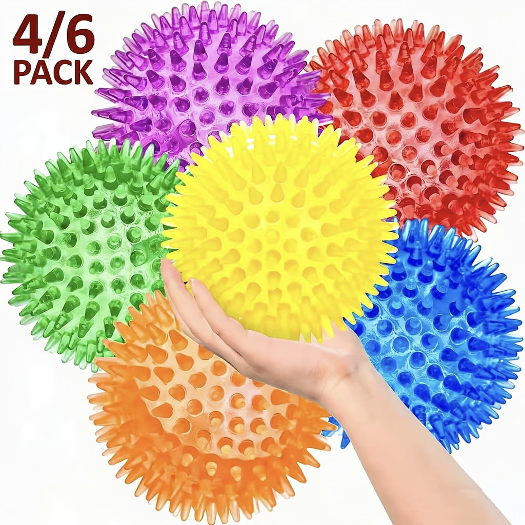 3.5英寸大型犬玩具球，4/6只装吱吱响狗玩具，耐咬狗玩具适合强力啃咬者，带刺狗球清洁牙齿与训练用，大型犬接球玩具，幼犬磨牙玩具