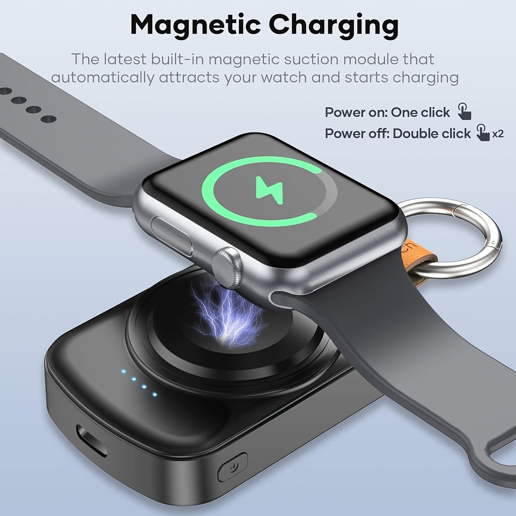 Portable Charger Compatible for Apple Watch Series 10/9/8/7/6/SE/5/4/3/2/1 & Ultra - - & - with Charging Cable, Keychain, Compact Travel Charger, Compatible for Smart Watch Power On-the-Go Emergency Refill