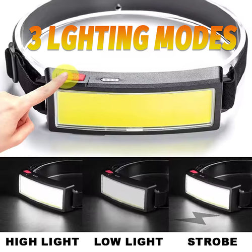1Pc Bright COB LED Headlamp, 3 Modes Head Light, USB Rechargeable Hands-Free Flashlight, Portable Head Mounted Searchlight, Angle Adjustable, Ideal for Hiking Fishing Camping Adventure Home Emergency Lighting