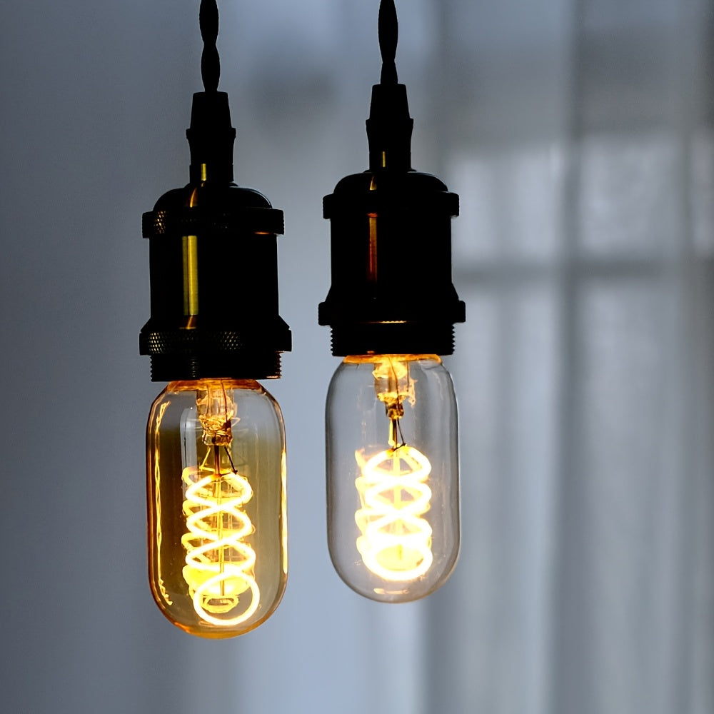 1 Edison LED decorative bulb, T45 tubular bulb 120V 4W 2300K warm yellow amber clear glass LED spiral filament bulb E26 base, dimmable, suitable for bedroom, dining room, bar, warm home lighting replacement bulb