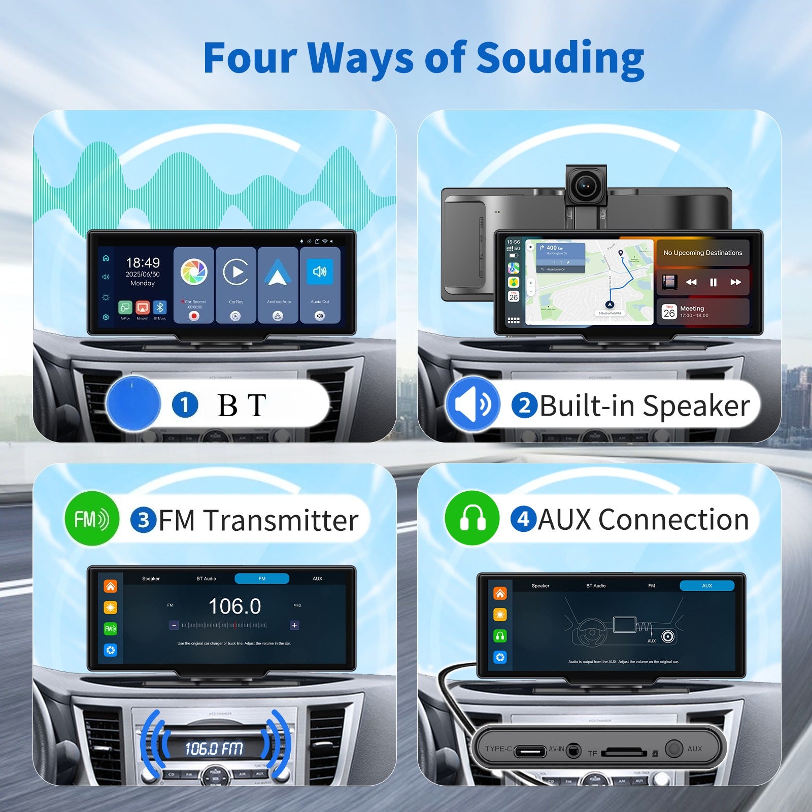 10.26-Inch Screen Car Player Portable Car Monitor Car DVR Recorder Supports Rear Camera for Android Auto with Voice Control Front Camera, Vehicle Monitor, Dash Cam, Stylish Car Display, Touchscreen Player, High-Resolution Screen