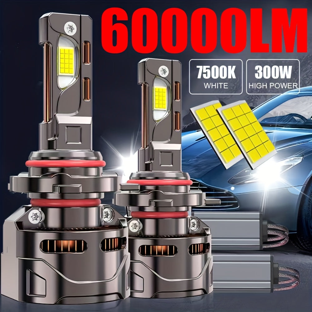 2pcs High Quality LED Lamp 9006/HB4-QK008 H4/H7/H1/H4/9003/HB2/H11/H18/H16/9012/9005, 60000 Lumens, 7500K, 300W, 950% Brightness, 360° Beam Angle, 9570 Chip, High-Performance LED, Car LED Light, 12V