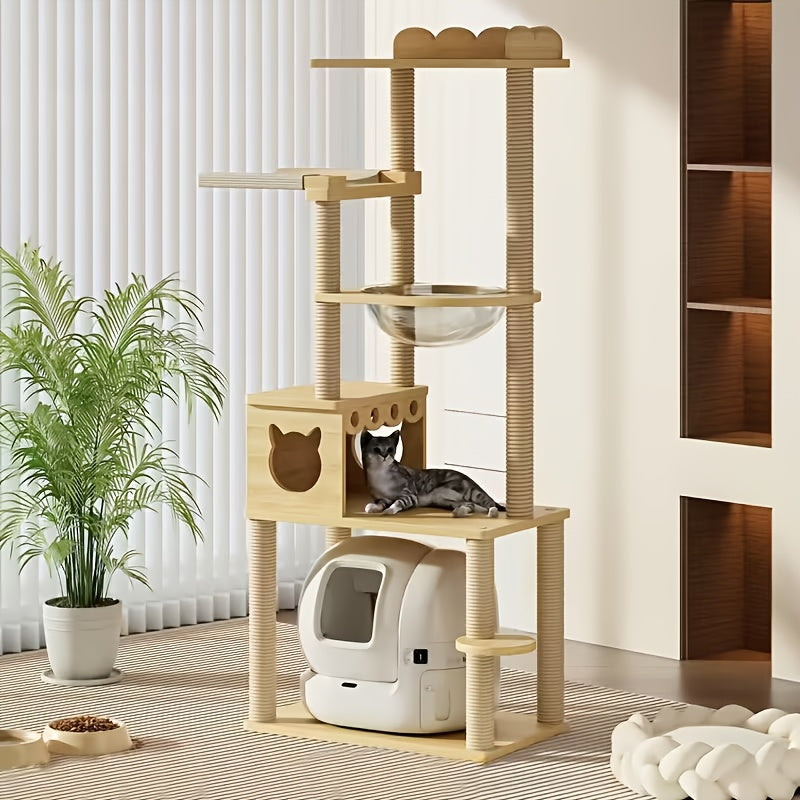 （精品猫爬架）多层冬季保暖猫爬架，带抓挠柱、床和太空舱-稳健设计，节省空间的室内猫爬架，耐用的宠物家具，用于爬行、休息和玩耍，宠物爬行塔，玩耍，高品质材料，适合多猫家庭使用，有5/6/7/8层款式可选择