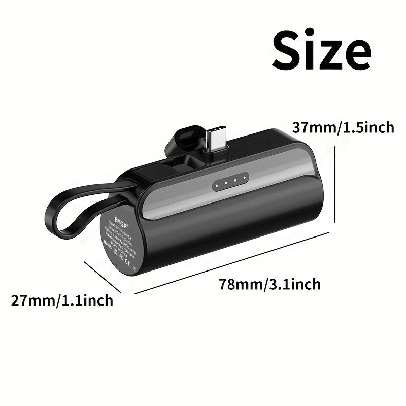 1pc BYGP 5000mAh Mini Power Bank - The thinnest Lightning and Type-C portable charger, suitable for iPhone 15/14/13, for samsung/Android mini emergency backup battery pack