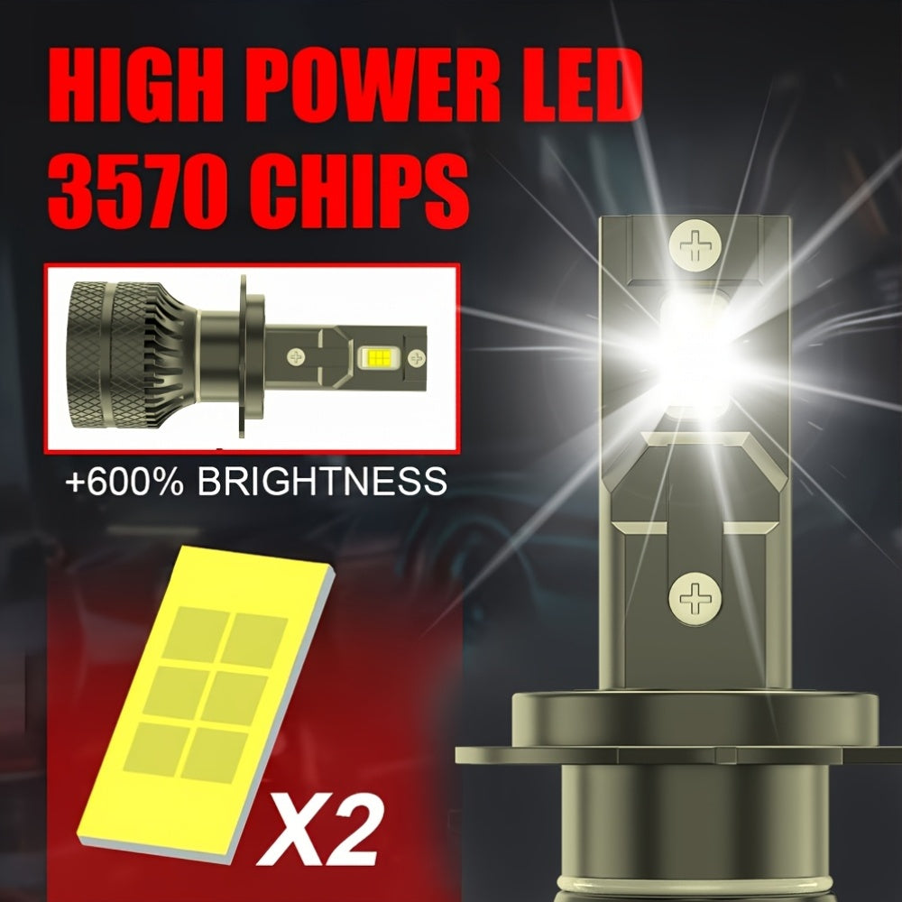 2-Pack H7 LED Headlight Bulbs, Super Bright 6500K White Light, 24750 Lumens, Compatible with H1, H4, H7, H11, HB3, 9005, HB4, 9006, HIR2, 9012, 600% Brightness Increase, 12 LED Chips, for Motor Vehicles - B0045, No Battery Included