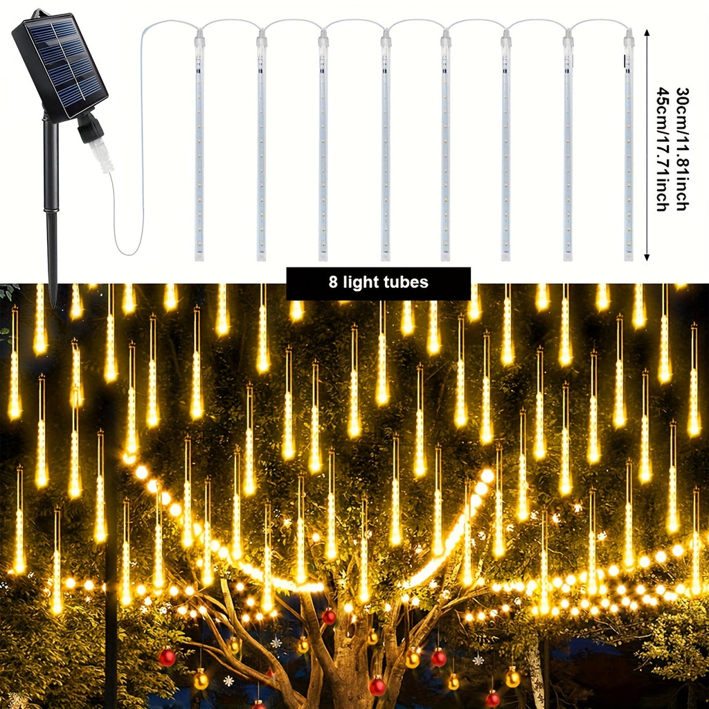 One solar remote control meteor light, with 8 tubes, outdoor waterproof, suitable for Christmas, Halloween, birthday, wedding and outdoor holiday decoration, meteor light