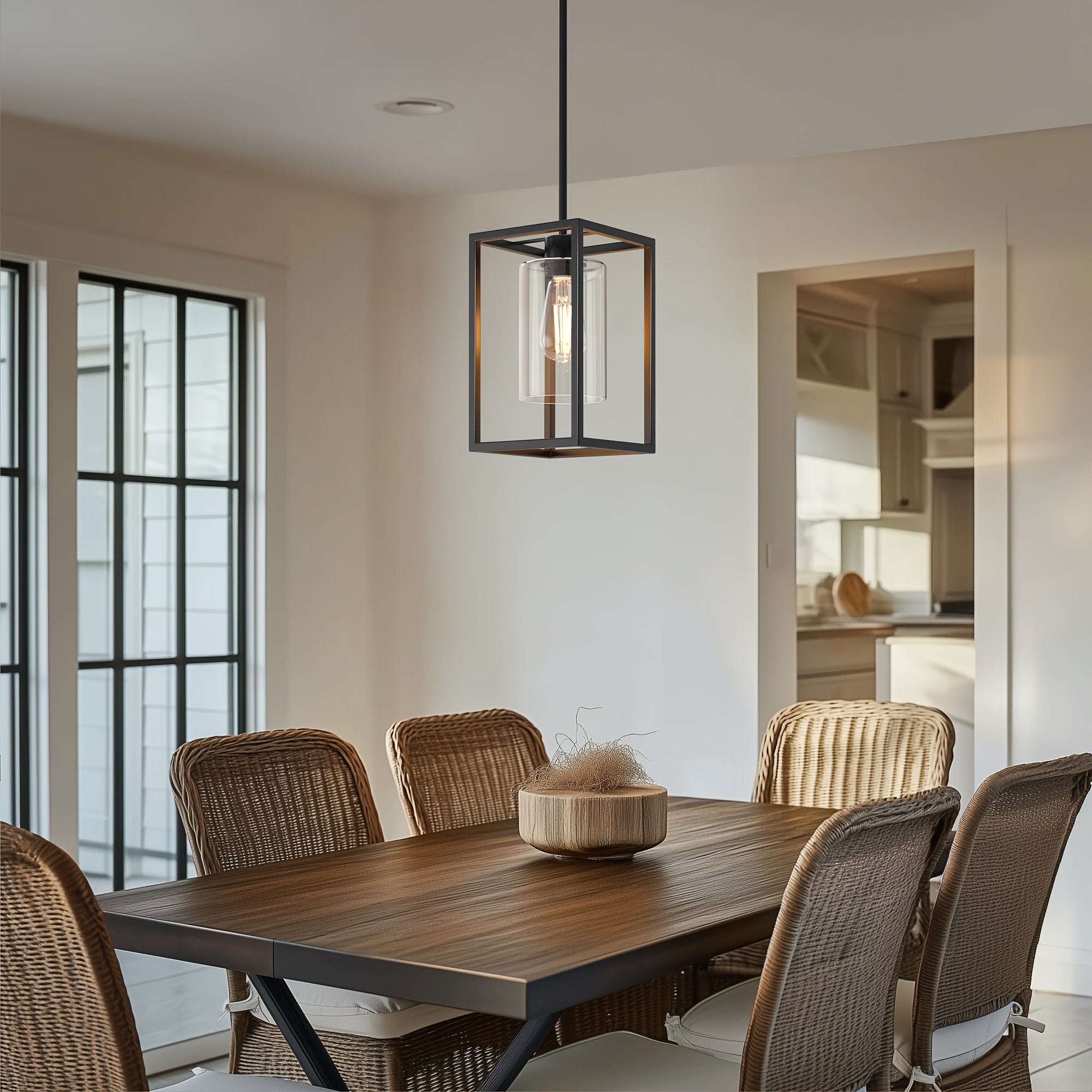 Vintage black industrial pendant light - single-head clear glass shade, durable metal construction, semi-flush mount kitchen dining room café home decoration, E26 bulb base (bulb not included), ambiance ceiling light | pendant light for dining room