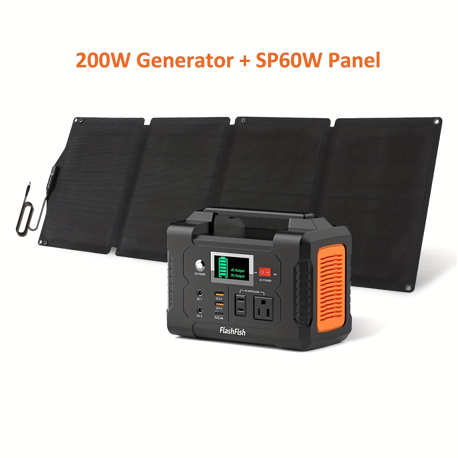 Flashfish 便攜式電源站鋰電池組，120W/150W/200W 便攜式太陽能發電機站，60W/100W 太陽能板可選，151Wh 鋰電池備用電源，具備 110V AC USB DC 輸出，適用於家庭緊急情況、戶外露營、露營車、釣魚