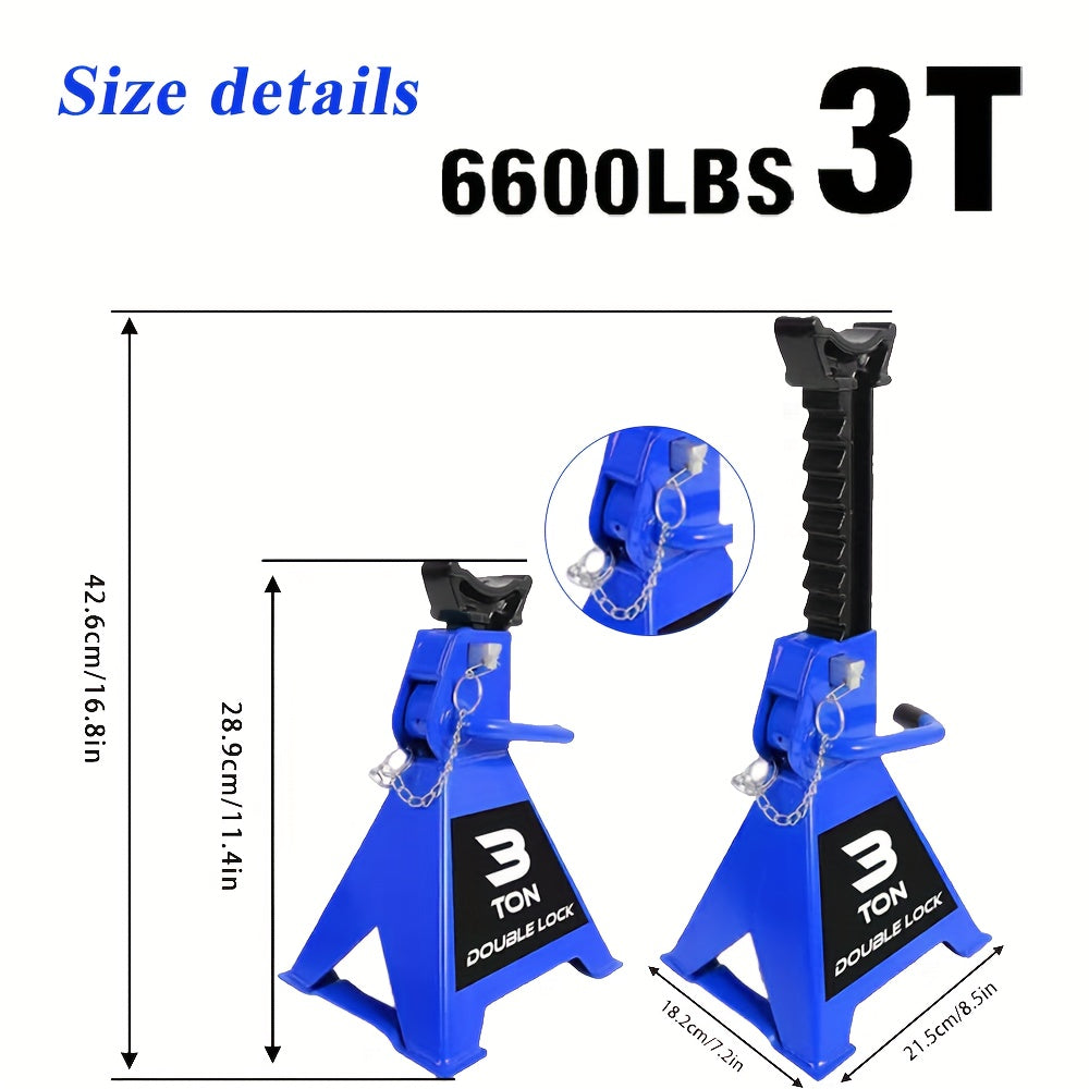 2 Pack Car Jack Stands 3 Ton Capacity 6600 Lbs Double Locking Design Large Base for SUV Lifting Heavy Duty Steel Structure Blue