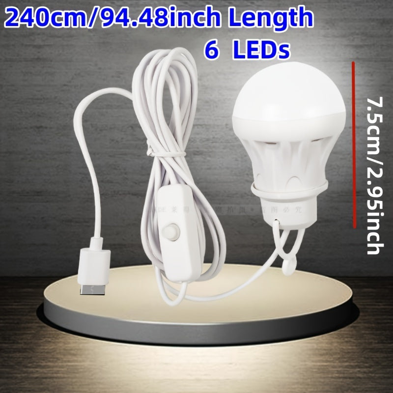 94.49-inch USB powered LED bulb with switch, portable camping light mini bulb lamp, suitable for outdoor fishing lighting, battery not included