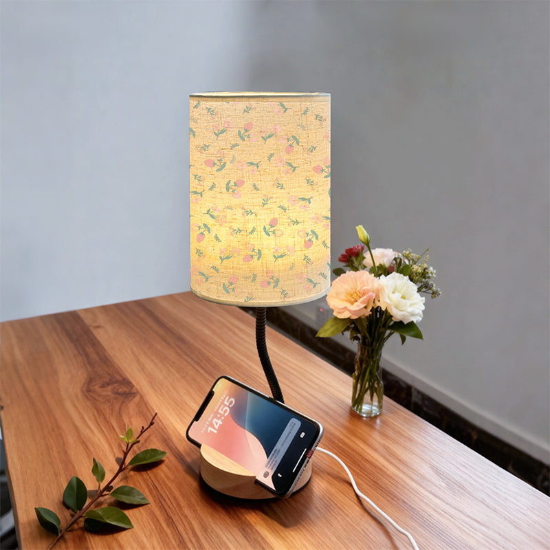 Bedroom bedside table lamp, dimmable and color-adjustable with pink flower accents on black background print, living room decorative table lamp, suitable for holiday Christmas Halloween gifts