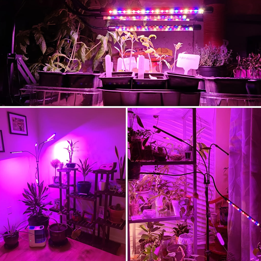 Indoor Plant Grow Light, 100 LED Beads, Full Spectrum, 4/5-Head Design with Adjustable Stand, 3/9/12H Auto Timer, 3 Lighting Modes & 10 Dimming Levels