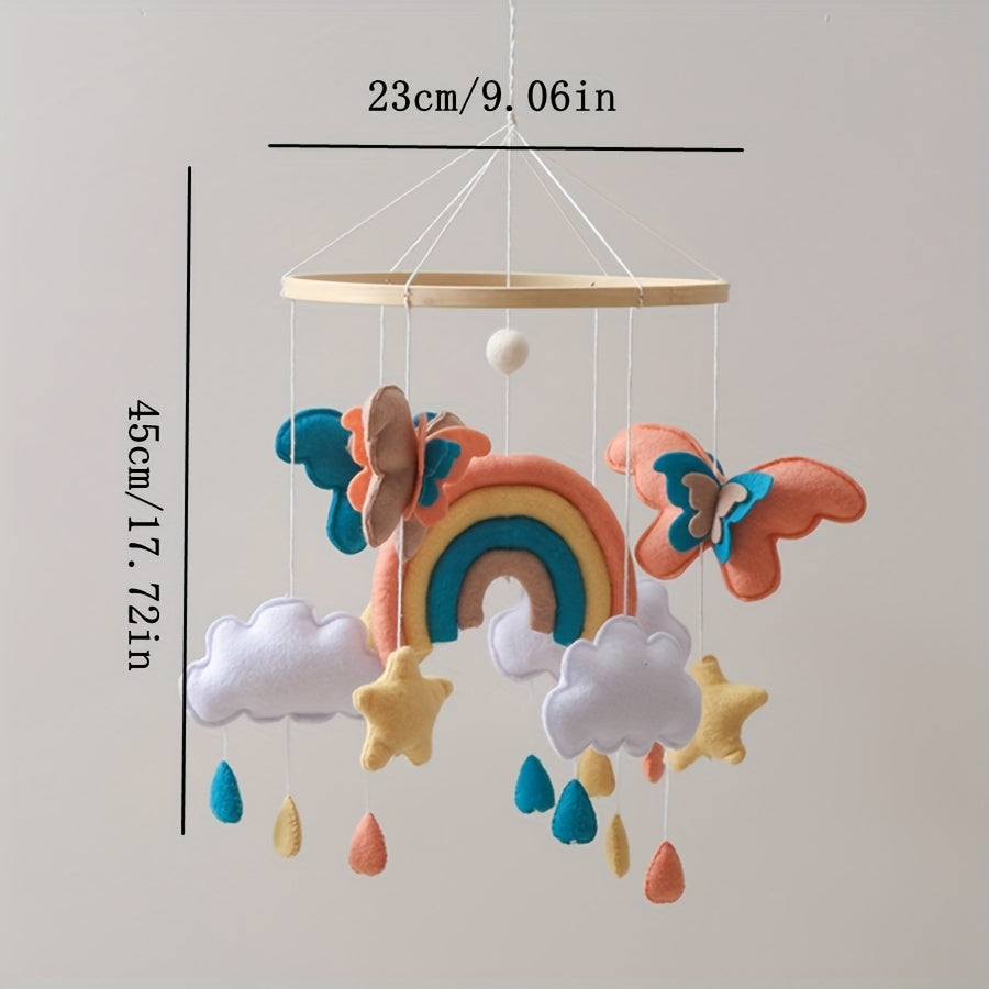 baby toys，Baby Sheep & Star & Moon Bed Bell,Baby Mobile Crib,手工制作的彩虹蝴蝶床铃，益智，增强儿童手眼协调能力，预防近视，适合儿童房装饰，亲子互动的最佳礼物，生日礼物，圣诞节礼物