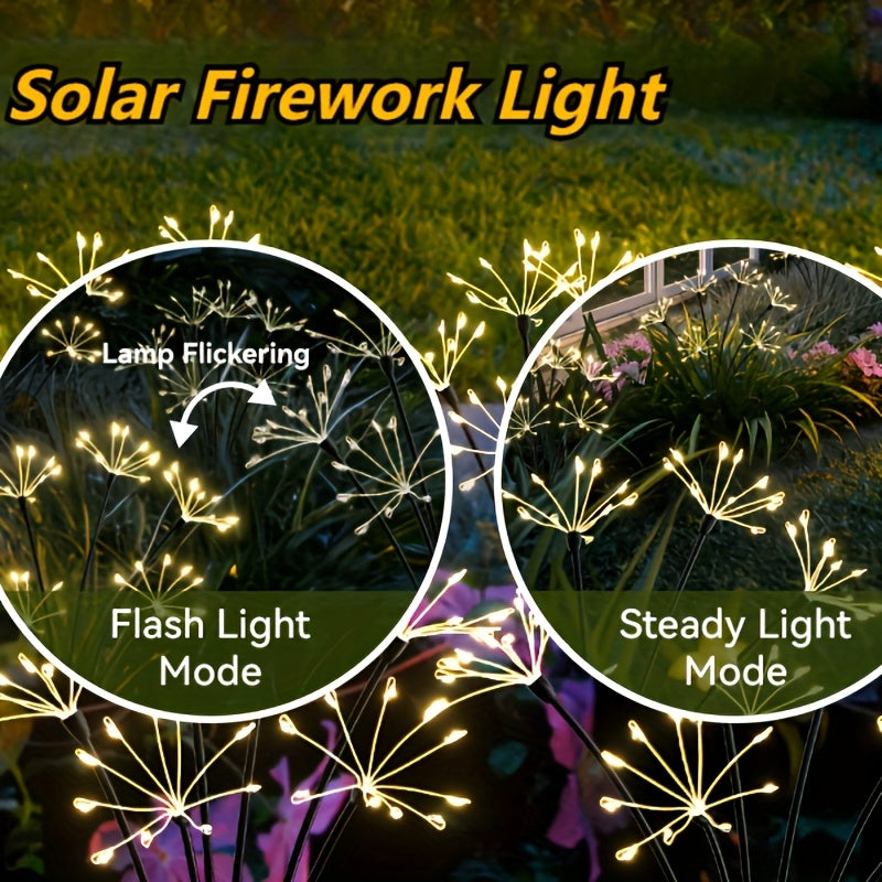 1PCS 6-Head 60LED Solar Garden Twinkling Copper Wire Firework Light, Solar Powered Light Sensor, Auto On/Off, Perfect for Outdoor Courtyard Path Garden Decoration, Christmas/Halloween Decoration